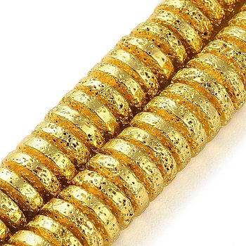 Electroplated Natural Lava Rock Beads Strands, Disc, Heishi Beads, Golden Plated, 10x3mm, Hole: 1.5mm, about 125pcs/strand, 15.91''(40.4cm)