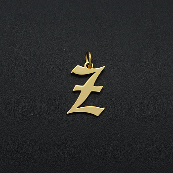 201 Stainless Steel Pendants, with Jump Ring, Old English, Letter, Laser Cut, Golden, Letter.Z, 16x11x1mm, Hole: 3mm