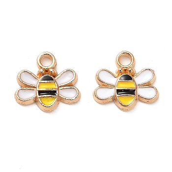 Alloy Enamel Charms, Light Gold, Bee Charm, Yellow, 10x10.5x2mm, Hole: 1.5mm