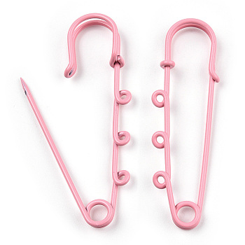 Spray Painted Iron Brooch Findings, Kilt Pins with Triple Loops, Pink, 50x50x5.5mm, Hole: 2.5mm