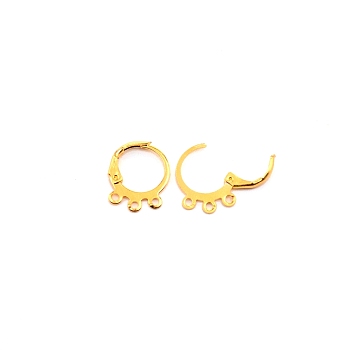 Brass Huggie Hoop Earring Findings, with 3 Loops, Golden, 15x13x2mm, Hole: 1.5mm, Pin: 1mm
