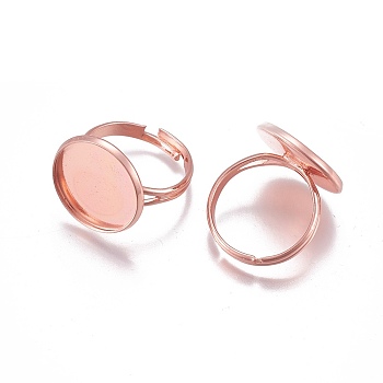 Adjustable Brass Finger Rings Components, Pad Ring Base Findings, Flat Round, Rose Gold, Tray: 16mm, 17mm