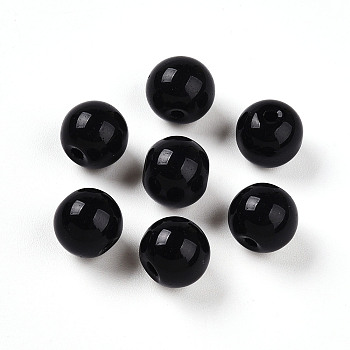 Opaque Solid Color Glass Beads, Round, Black, 10~10.5mm, Hole: 1.2~1.4mm, about 740pcs/1000g