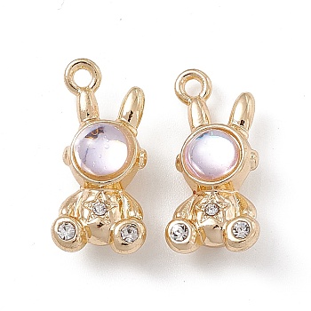 Alloy Crystal Rhinestone Pendants, with Glass, Rabbit with Star Charm, Golden, 22x9x7.5mm, Hole: 1.8mm