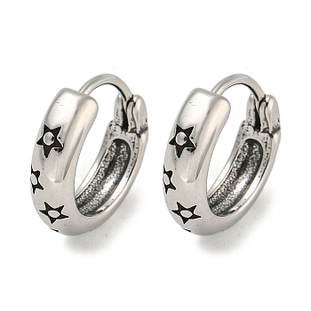 316 Surgical Stainless Steel Hoop Earrings, Star, Antique Silver, 14x4mm