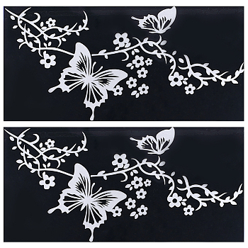 PVC Reflective Car Stickers, Waterproof Self-Adhesive Flower Butterfly Decals for Car Decoration, Silver, 400x205x0.1mm