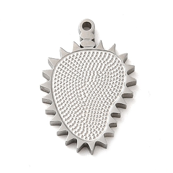 304 Stainless Steel Pendants, Durian Charm, Stainless Steel Color, 20x13.5x2mm, Hole: 1.2mm
