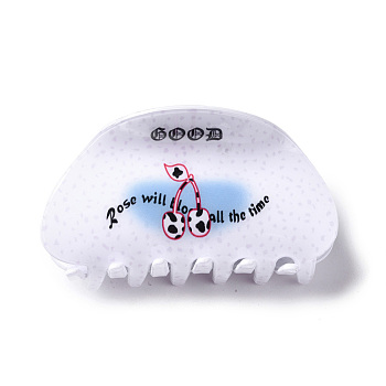 Cherry Pattern PVC Claw Hair Clips, with Iron Findings, Hair Accessories for Women Girls Thick Hair, White, 47x86x43mm