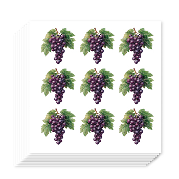 Self-Adhesive Paper Decorative Stickers, for Party, Decorative Presents Sealing, Grape, 90x90mm, Stickers: 25mm, 9pcs/sheet