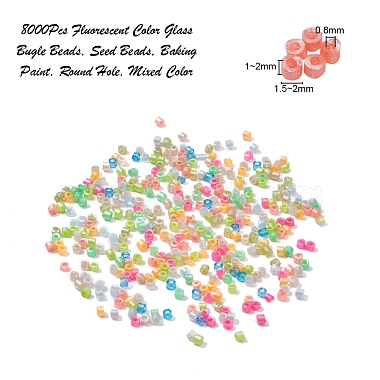 8000Pcs 10 Colors Fluorescent Color Glass Bugle Beads(SEED-YW0001-32)-4
