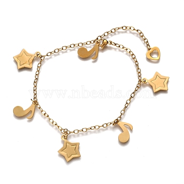 304 Stainless Steel Charm Anklets(AJEW-F035-02G)-3