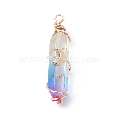 2Pcs 2 Style Two Tone Glass Double Terminated Point Beads Pendants Set(PALLOY-JF02538-02)-3