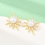 Brass Micro Pave Clear Cubic Zirconia Stud Earrings, with ABS Imitation Pearl, Star, Long-Lasting Plated, Rack Plating, Lead Free & Cadmium Free, Real 18K Gold Plated, 24x20mm(EJEW-F405-03G)