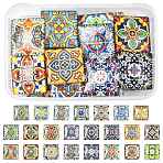 1 Bag Glass Cabochons, Square with Floor Tile Pattern, Mixed Color, 30x30x8~8.5mm, 24pcs/bag(GGLA-FS0001-20A)