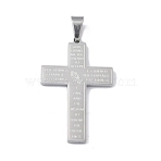 304 Stainless Steel Pendants, Serenity Prayer Cross Charm, Stainless Steel Color, 42x27.5x2.5mm, Hole: 7x4mm(STAS-C170-06B-P)