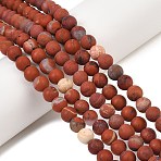 Frosted Natural Red Jasper Beads Strands, Round, Grade AB, 7.5~8mm, Hole: 0.8mm, about 50pcs/strand, 14.84 inch(37.7cm)(G-C270-M01-8mm)