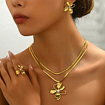 Stainless Steel Hollow Flower Earrings & Necklaces & Rings Sets for Women, Golden, Necklaces: 16.14 inch(41cm)(YQ8759)