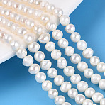 Natural Keshi Pearl Beads Strands, Nucleated Pearl, Potato, Creamy White, 4~5x4~7mm, Hole: 0.6mm, about 75~77pcs/strand, 13.19~13.58 inch(33.5~34.5cm)(PEAR-N013-04I)