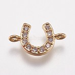 Brass Micro Pave Cubic Zirconia Links, Cadmium Free & Lead Free, Horseshoes, Golden, Clear, 8x13x2mm, Hole: 1.5mm(KK-I614-051A-G)