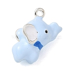Alloy with Enamel Pendants, Elephant Charms, Platinum, Blue, 17x8x14mm, Hole: 1.5mm(AL-CBA95BC-03G-A)