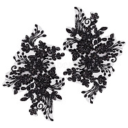 Flower Pattern Polyester Embroidered Lace Appliques, Handicarft Beading Appliques, Costume Dress Accessories, Black, 160x250x2mm(DIY-WH0304-593A)