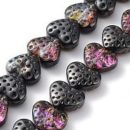 Electroplate Transparent Glass Beads Strands, Heart, Black, 13x15mm, Hole: 1.2mm, about 50pcs/strand, 25.59''(65cm)(EGLA-R114-02A-HP03)