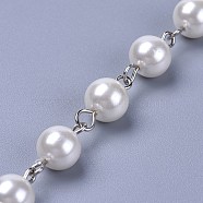 Handmade Dyed Glass Pearl Beaded Chains, Unwelded, with Iron Eye Pin, Platinum, Beige, 39.37 inch, 1m/strand(AJEW-JB00487-01)