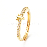Clear Cubic Zirconia Initial Letter Adjustable Ring, Golden Brass Jewelry for Women, Letter.T, Inner Diameter: 18mm(RJEW-C052-01G-T)