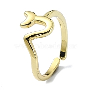 Brass Open Cuff Rings, Fishtail, Real 18K Gold Plated, US Size 6(16.5mm)(RJEW-B051-42G)