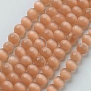 Cat Eye Beads, Round, Coral, 6mm, Hole: 1mm, about 66pcs/strand, 15.5 inch(X-CER52)