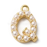 Plastic Imitation Pearl Pendants, with Brass Findings, Golden, Letter Q, 7~14x13.5~15x3mm, Hole: 1.3~1.4mm(KK-P230-17G-Q)