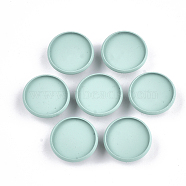 Spray Painted Eco-Friendly Iron Slide Charms Cabochon Settings, For Hair Band and Hair Tie Decoration, Flat Round, Medium Aquamarine, Tray: 18mm, 20x6mm, Hole: 3.5x5mm(IFIN-T009-17B-03)