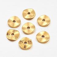Tibetan Style Alloy Wavy Spacer Beads, Flat Round, Antique Golden, Lead Free & Cadmium Free & Nickel Free, 10x1mm, Hole: 2mm(X-GLF9350Y-NF)