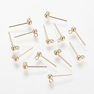 Brass Stud Earring Findings, with Loop, Nickel Free, Real 18K Gold Plated, 6x4mm, Hole: 1mm, Pin: 0.8mm(X-KK-T014-66G)