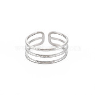 304 Stainless Steel Triple Line Open Cuff Ring for Women, Stainless Steel Color, US Size 9 1/4(19.1mm)(RJEW-S405-232P)