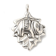 Tibetan Style Alloy Pendants, Leaf with Elephant, Antique Silver, 24x17x6mm, Hole: 2mm(FIND-Z059-10AS)