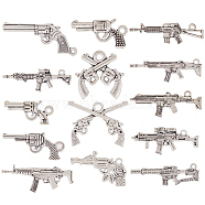 56Pcs 14 Style Tibetan Style Alloy Pendants, Cross Pistol & Submachine Gun, Antique Silver, 20~55x8~19x3~4mm, Hole: 1.5~2.5mm, about 4pcs/style(FIND-SC0005-11)