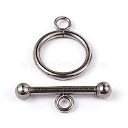 304 Stainless Steel Ring Toggle Clasps, Stainless Steel Color, Ring: 21x16x2mm, Bar: 25x8x4mm, Hole: 3mm(STAS-L176-13P)