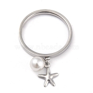 Dual-use Items, 304 Stainless Steel Finger Rings or Pendants, with Plastic Round Beads, Star, White, Stainless Steel Color, US Size 5~9(15.7~18.9mm)(RJEW-O045-01-P)