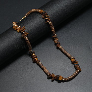 Bohemian Natural Tiger Eye & Coconut & Shell Surf Punk Beaded Necklaces for Men, Yellow(NI4745-2)