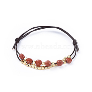 Cowhide Leather Cord Bracelets, with Natural Faceted Red Jasper Beads and Brass Cube Beads, 2-1/4 inch(5.7cm)(BJEW-JB04494-04)