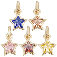 10Pcs 5 Colors Brass Cubic Zirconia Charms, Real 18K Gold Plated, Star, Mixed Color, 9x7.5x3mm, Hole: 2.5mm, 2pcs/color(FIND-CN0002-67)