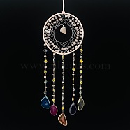 Natural Agate Wind Chime, with Natural Rose Quartz Chip for Home Garden Decoration, Colorful, 580x160mm(WG14434-01)