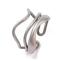 Non-Tarnish Wave 304 Stainless Steel Cuff Rings for Women, Stainless Steel Color, 13mm, Adjustable(RJEW-G322-08P)