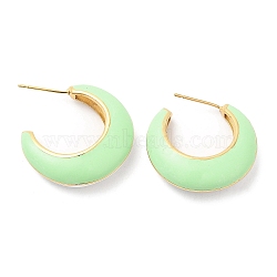 Rack Plating Brass Round Stud Earrings with Enamel, Half Hoop Earrings for Women, Real 18K Gold Plated, Lead Free & Cadmium Free, Pale Green, 26x26x8mm(EJEW-D059-12G-01)
