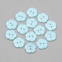 2-Hole Acrylic Buttons, Flower, Light Sky Blue, 15x2.5mm, Hole: 1.5mm(BUTT-Q037-08G)