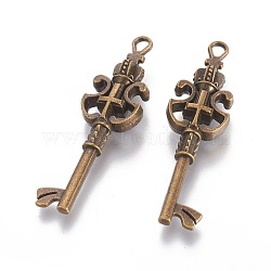 Alloy Pendants, Cadmium Free & Nickel Free & Lead Free, Skeleton Key Pendants, Antique Bronze, 50x14x6mm, Hole: 3mm(PALLOY-A18872-AB-FF)