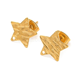 304 Stainless Steel Stud Earring Findings, Star, Real 18K Gold Plated, 12.5x12mm, Hole: 1mm, Pin: 0.8mm(STAS-Z047-12G)