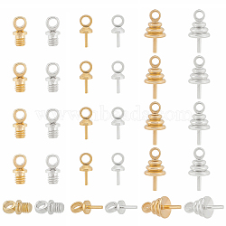 SUPERFINDINGS 60Pcs 6 Style Brass Cup Pearl Peg Bails Pin Pendants, For Half Drilled Beads, Long-Lasting Plated, Golden & Silver, 6~9.5x2.5~4.5mm, Hole: 1.5~1.8mm, Pin: 0.6~2mm, 10Pcs/style (KK-FH0005-71)