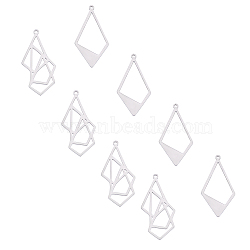 201 Stainless Steel Pendants, Origami, Rhombus, Stainless Steel Color, 8pcs/box(STAS-UN0012-92P)